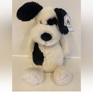 NWT Jellycat London Medium Bashful Black & Cream Puppy 12” Plush Dog